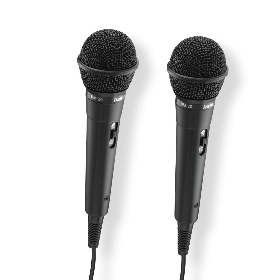 HAMA Аудио динамични микрофони “Karaoke”, Комплект 2 бр. с кабел жак 2,5 м + адаптер, вкл./изкл.