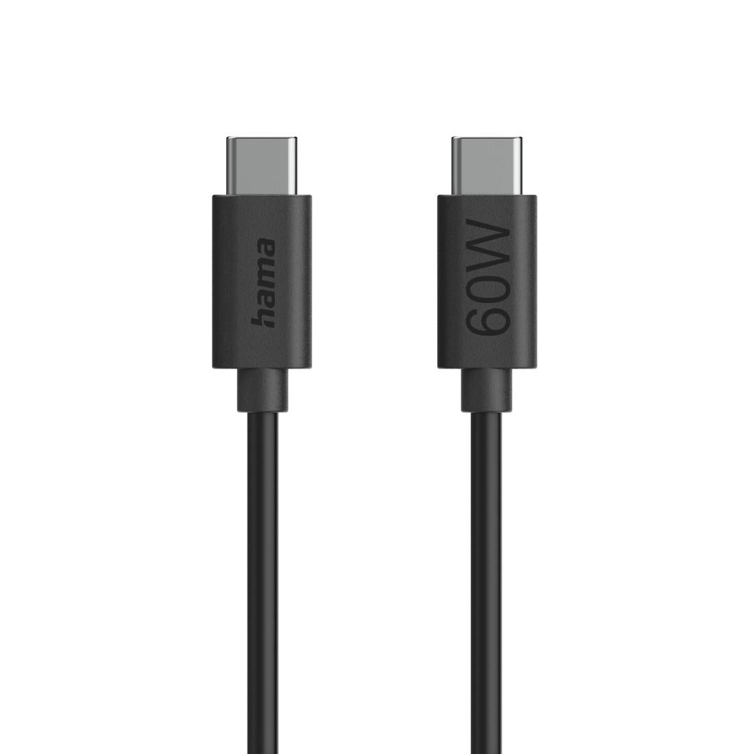 HAMA Кабел за зареждане USB-C - USB-C, 60 W, 1.2 м, черен