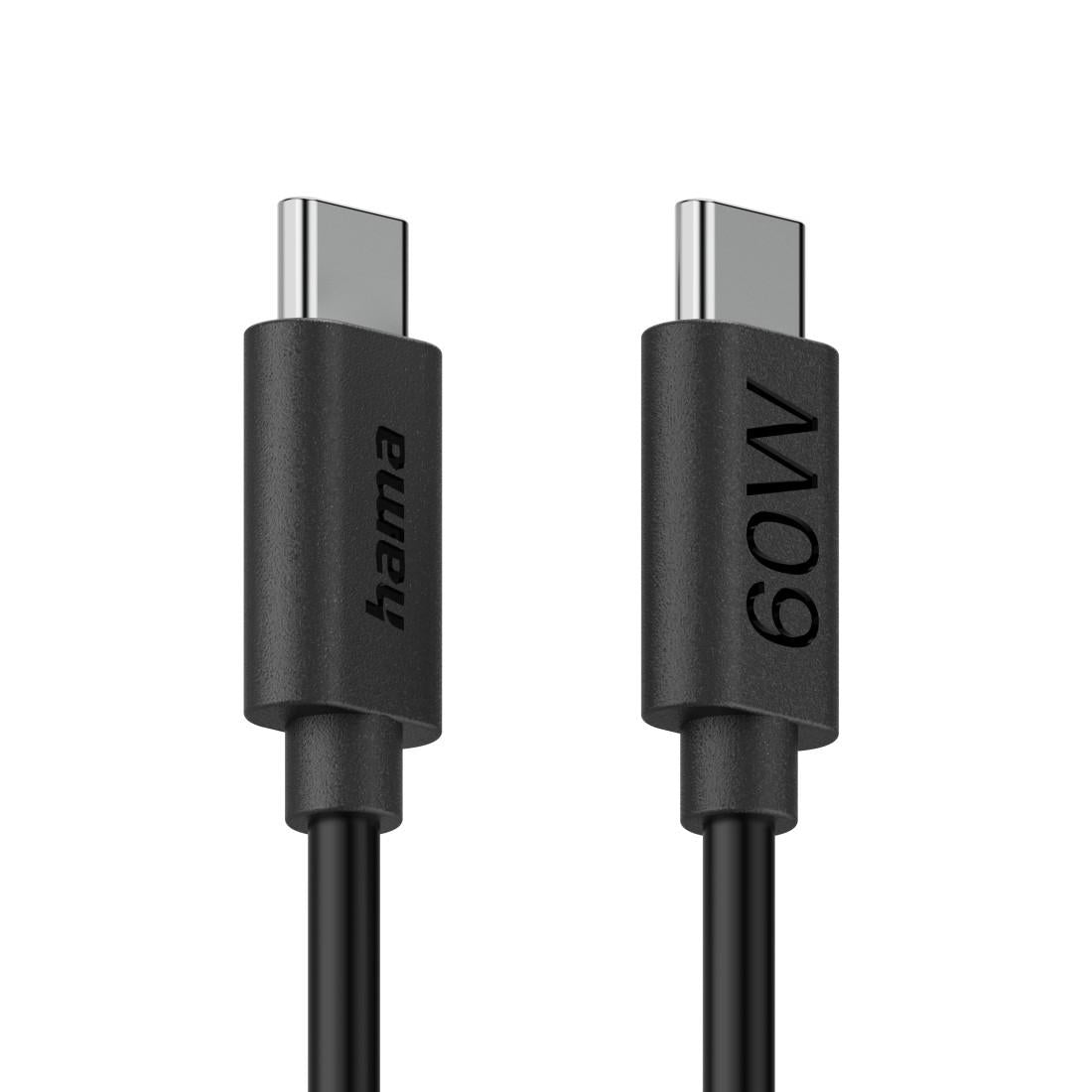 HAMA Кабел за зареждане USB-C - USB-C, 60 W, 1.2 м, черен