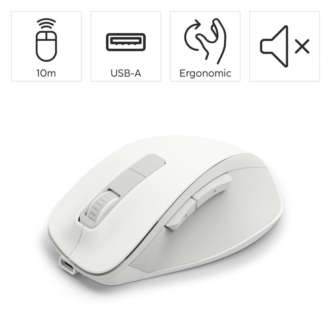 HAMA Безжична оптична мишка WM-500 Recharge, бяла, 6 бут.,800/1200/1600 dpi, безшумна