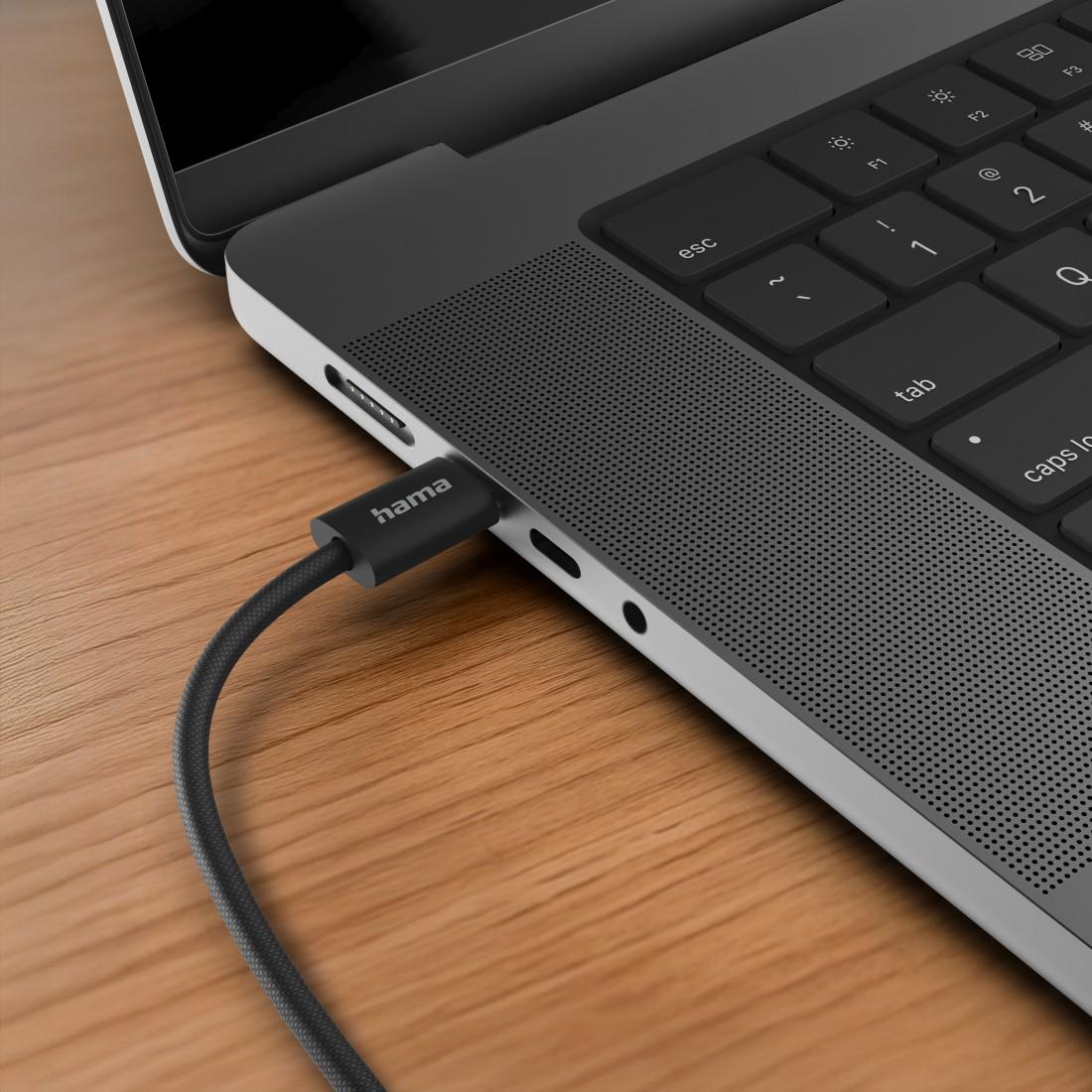 HAMA Кабел за зареждане "Fabric", USB-C - USB-C, 1 m, Nylon, черен