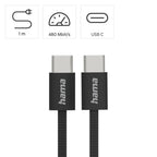 HAMA Charging Cable "Fabric", USB-C - USB-C, 1 m, Nylon, black