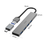 HAMA USB hub, 4 ports, USB 3.2 Gen 1, 5 Gbit/s, ultra-slim, incl. USB-C adapter