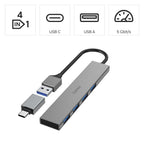 HAMA USB hub, 4 ports, USB 3.2 Gen 1, 5 Gbit/s, ultra-slim, incl. USB-C adapter