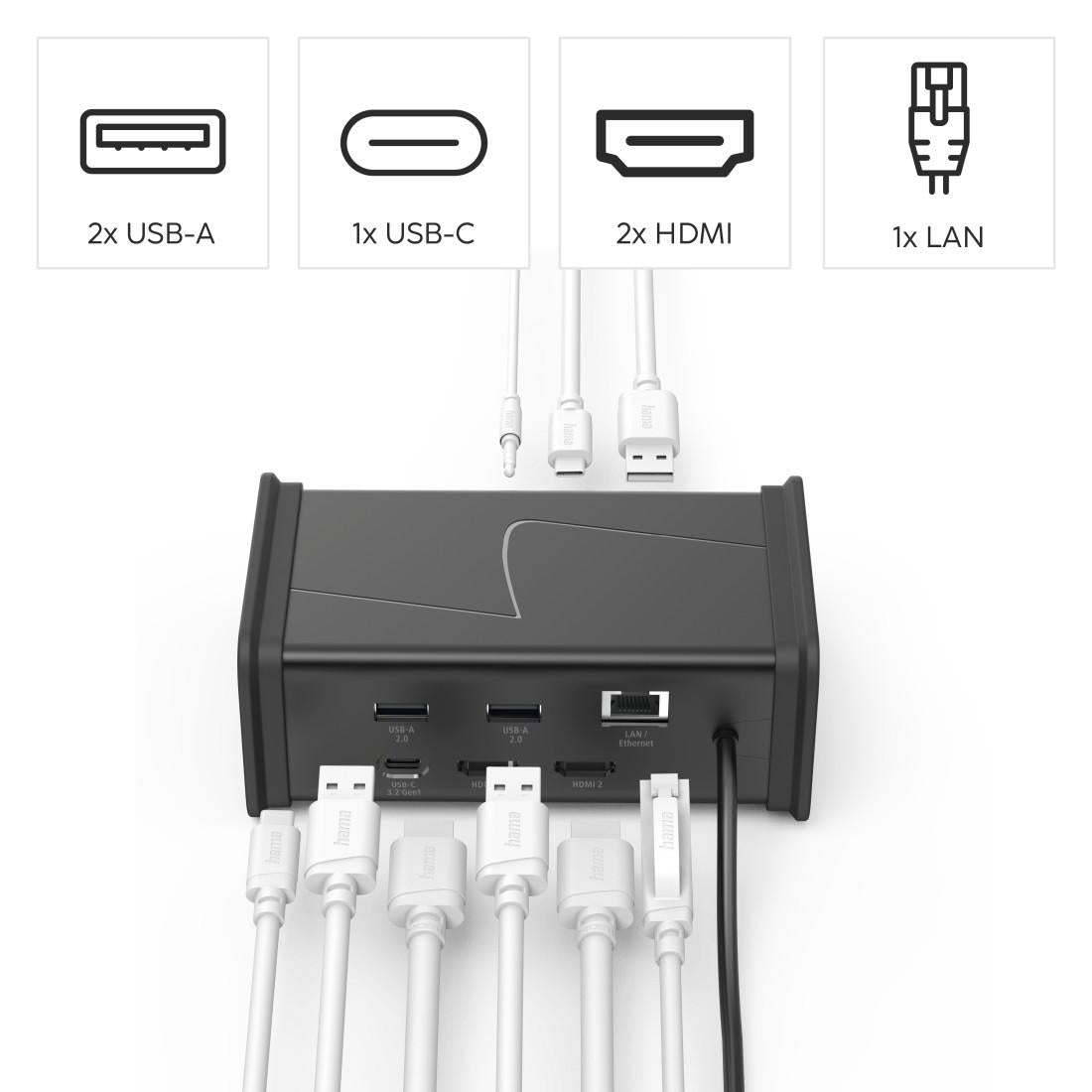 HAMA Докинг станция USB-C "Connect2Office Black", 9 порта, 2x HDMI™, USB-A, USB-C, LAN