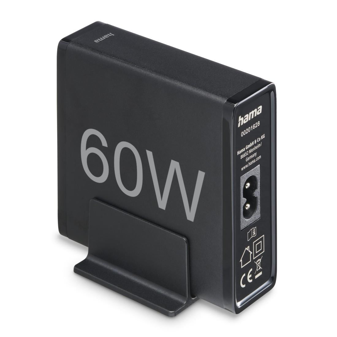 HAMA Зарядна станция 4 порта, 60W, 2 x USB-C, 2 x USB-A, PD, Fast Charge