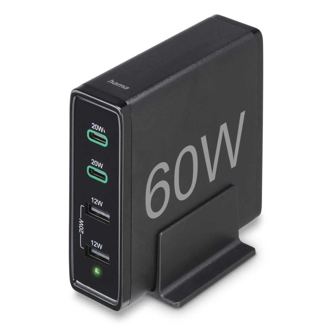 HAMA Зарядна станция 4 порта, 60W, 2 x USB-C, 2 x USB-A, PD, Fast Charge