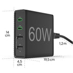 HAMA Charging Station 4 ports, 60W, 2 x USB-C, 2 x USB-A, PD, Fast Charge