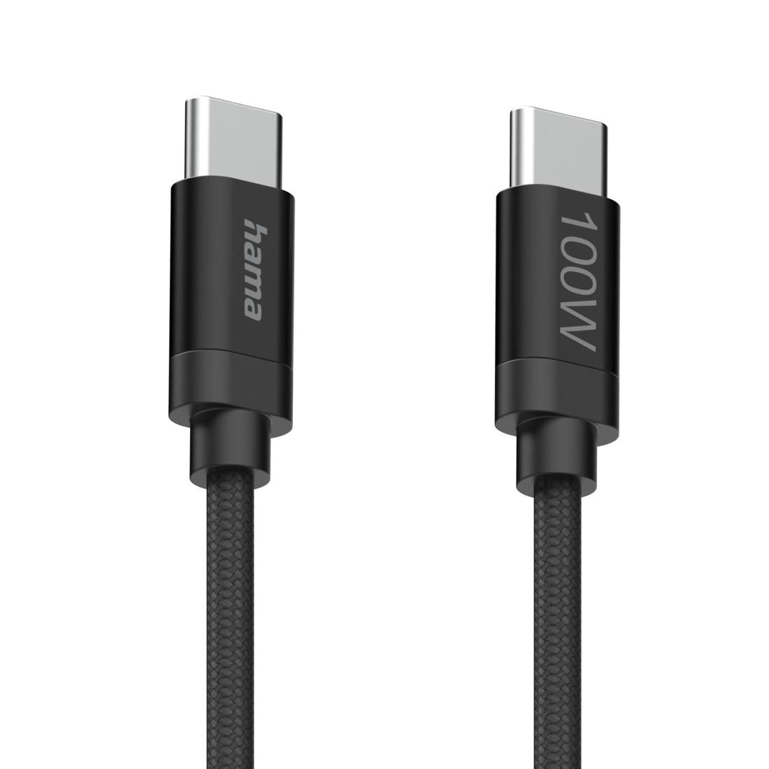Hama Кабел за зареждане, "Fabric", USB-C - USB-C, 100 W, 1.5 m, Nylon, black
