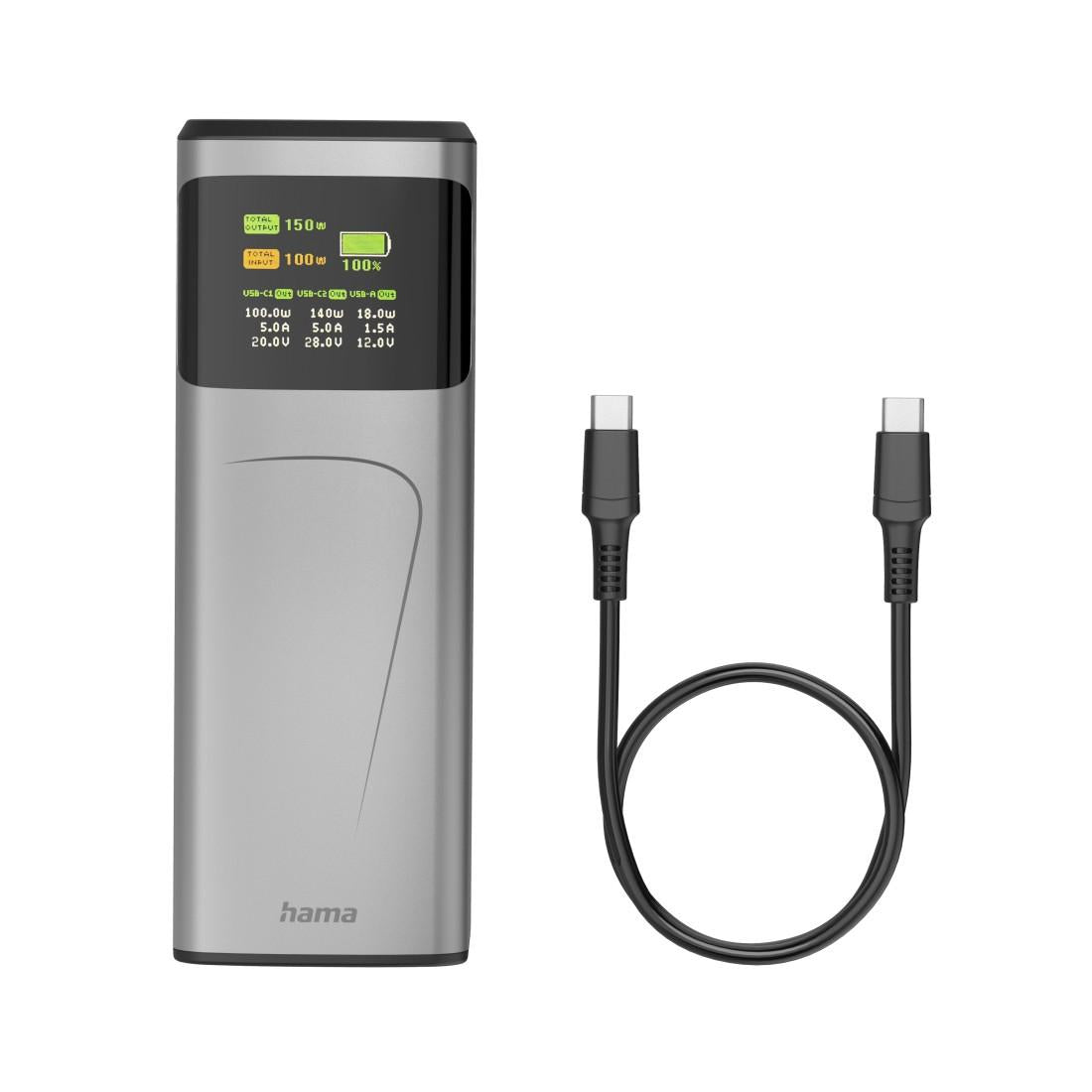 HAMA Външна батерия “High Power”, 150 W, 24000 mAh, 2x USB-C, USB-A, бързо зареждане