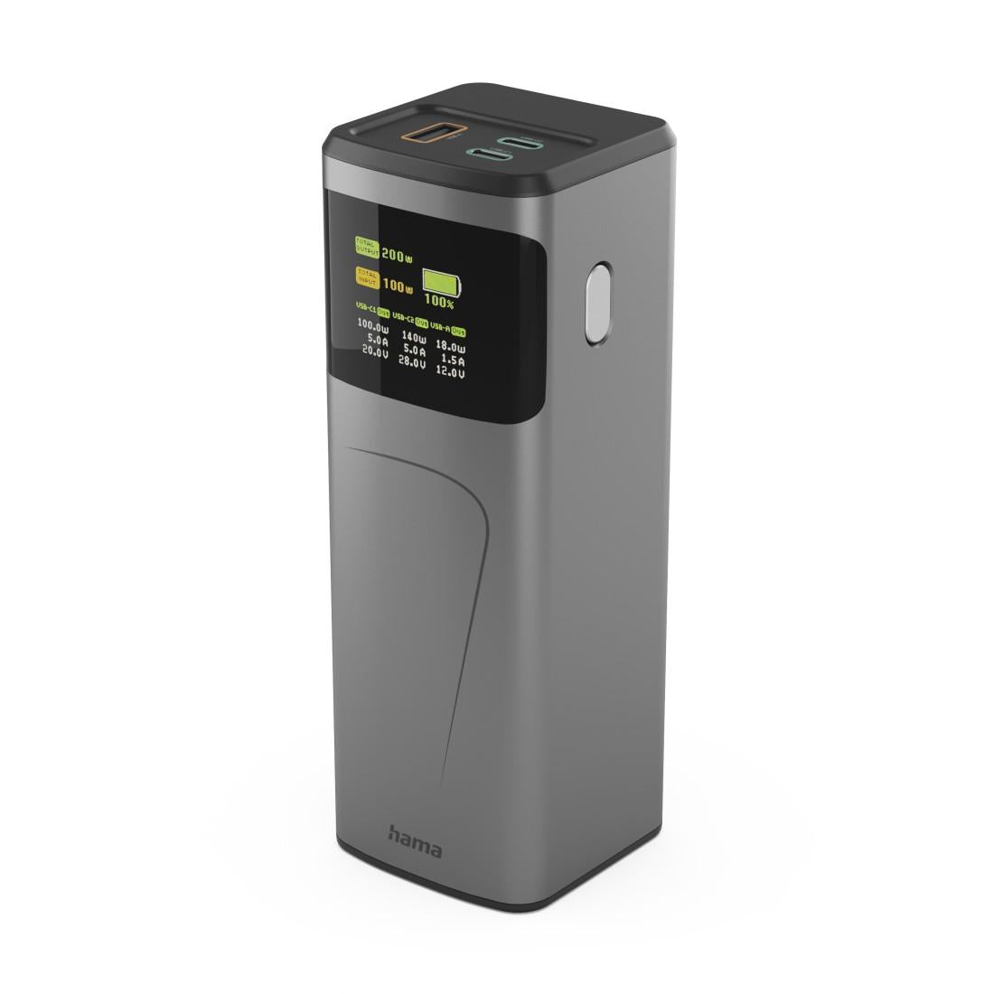 HAMA Външна батерия „High Power“, 200 W, 24000 mAh, 2x USB-C, USB-A, бързо зареждане