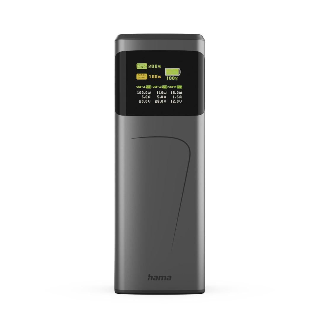 HAMA Външна батерия „High Power“, 200 W, 24000 mAh, 2x USB-C, USB-A, бързо зареждане