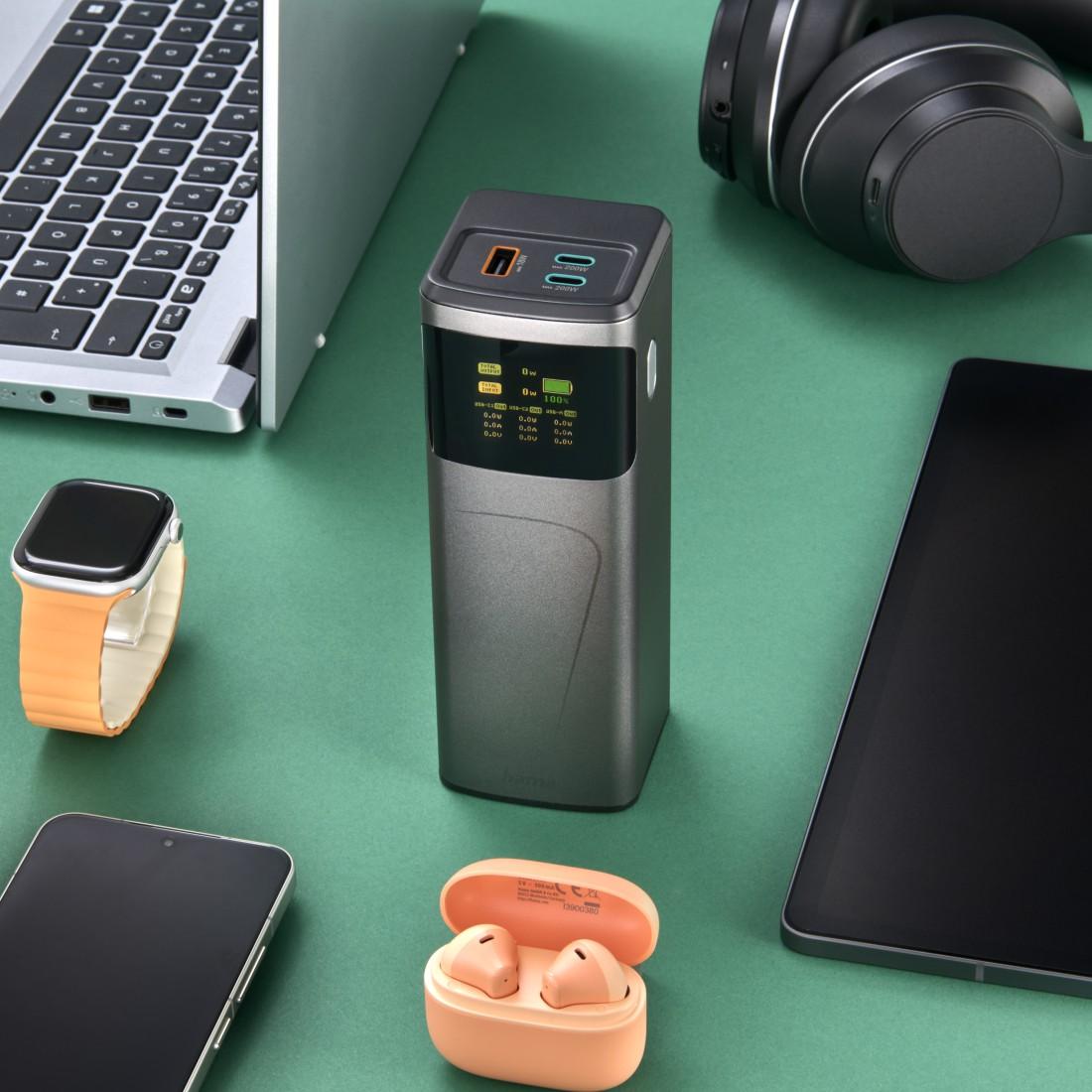 HAMA Външна батерия „High Power“, 200 W, 24000 mAh, 2x USB-C, USB-A, бързо зареждане