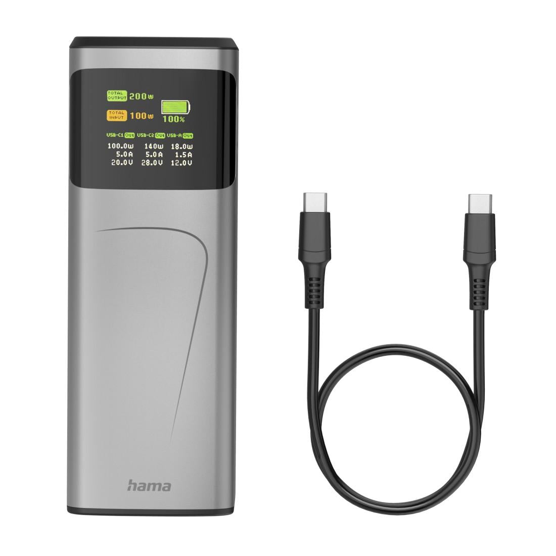 HAMA Външна батерия „High Power“, 200 W, 24000 mAh, 2x USB-C, USB-A, бързо зареждане