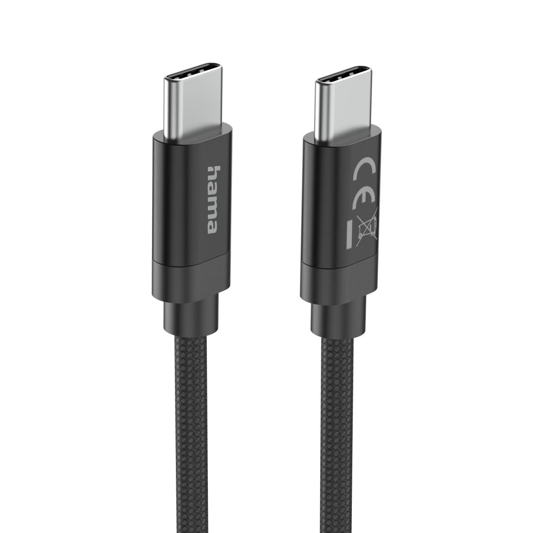 Hama Кабел за зареждане, "Fabric", USB-C - USB-C, 100 W, 3 m, Nylon, black