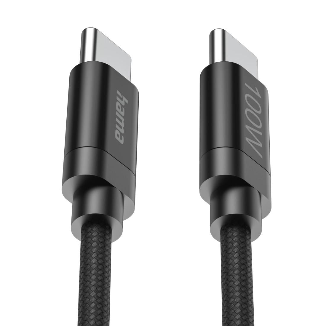 Hama Кабел за зареждане, "Fabric", USB-C - USB-C, 100 W, 3 m, Nylon, black