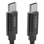 Hama Кабел за зареждане, "Fabric", USB-C - USB-C, 100 W, 3 m, Nylon, black