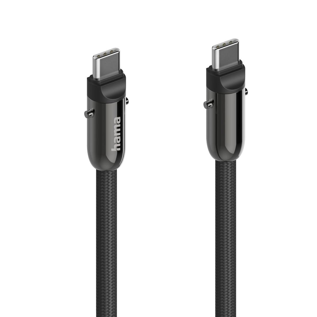 Hama Кабел за зареждане, USB-C, 2 в 1 с връзка за телефон, 1.2 m, черен