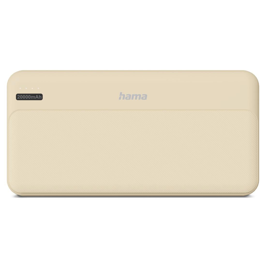 HAMA Външна батерия "Pocket 20", 20000 mAh, Изходи: 2x USB-A, бежов