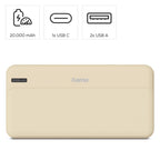 HAMA Външна батерия "Pocket 20", 20000 mAh, Изходи: 2x USB-A, бежов