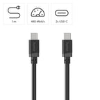 HAMA Кабел USB-C мъжко– USB-C мъжко, 60 W, 1 m, черен