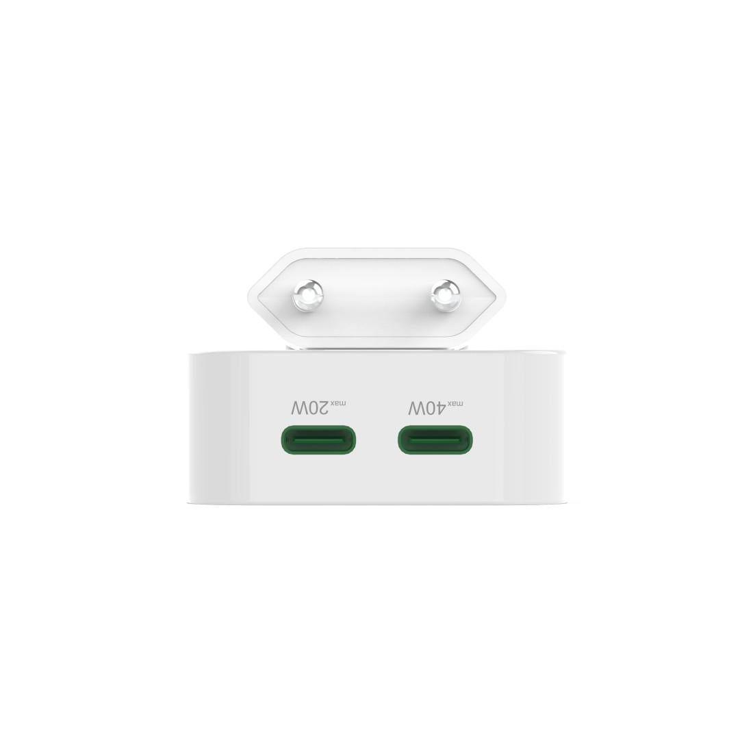 HAMA Бързо мини зарядно GaN, 2 x USB-C, PD, 40 W, сгъващ се адаптер, бял