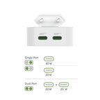 HAMA Fast Mini Charger GaN, 2 x USB-C, PD, 40 W, foldable adapter, white