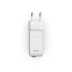 HAMA Fast Charger, 30W, GaN, 2x USB-C, with 0.7m retractable cable, white