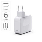 HAMA Fast Charger, 30W, GaN, 2x USB-C, with 0.7m retractable cable, white