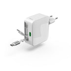 HAMA Fast Charger, 65 W, GaN, 2x USB-C, with 0.7m Extendable Cable, White