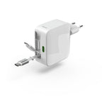 HAMA Fast Charger, 65 W, GaN, 2x USB-C, with 0.7m Extendable Cable, White