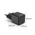 HAMA Fast Mini Charger 220V, USB-C, PD/Qualcomm, 25 W, black