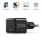 HAMA Fast Mini Charger 220V, USB-C, PD/Qualcomm, 25 W, black