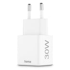 HAMA Fast Mini GaN Charger, 30 W, 1x USB-C, 1x USB-A, PD, white