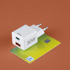HAMA Fast Mini GaN Charger, 30 W, 1x USB-C, 1x USB-A, PD, white