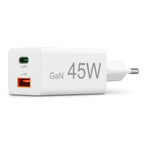HAMA Fast Mini Charger, 45W, 1x USB-C - 1x USB-A, PD, White