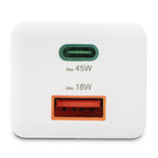 HAMA Fast Mini Charger, 45W, 1x USB-C - 1x USB-A, PD, White