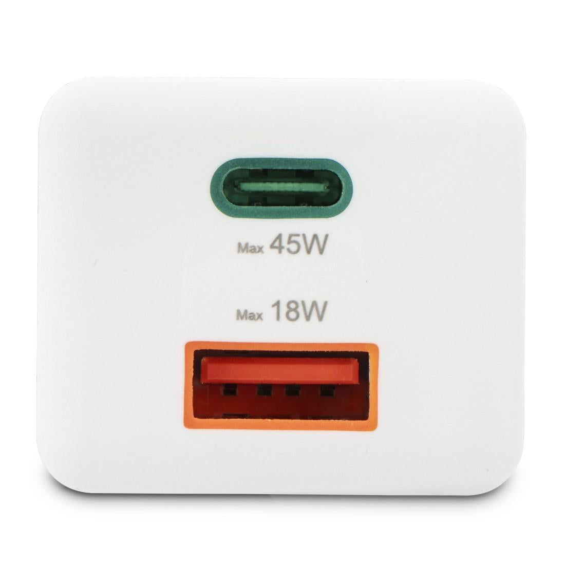 HAMA Бързо мини зарядно, 45 W, 1x USB-C - 1x USB-A, PD, бяло