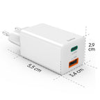 HAMA Fast Mini Charger, 45W, 1x USB-C - 1x USB-A, PD, White