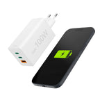 HAMA Fast Charger 220V, 100W GaN, 2x USB-C PD, 1x USB-A QC