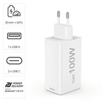 HAMA Fast Charger 220V, 100W GaN, 2x USB-C PD, 1x USB-A QC