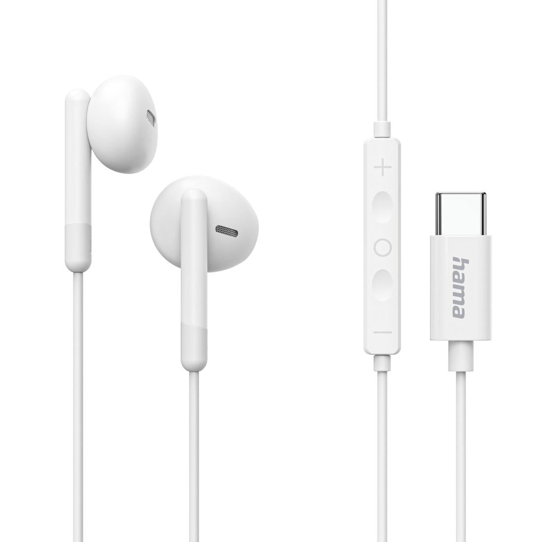 HAMA Слушалки "Season II" USB-C, накрайници, микрофон, защита от прегъване на кабел, бял