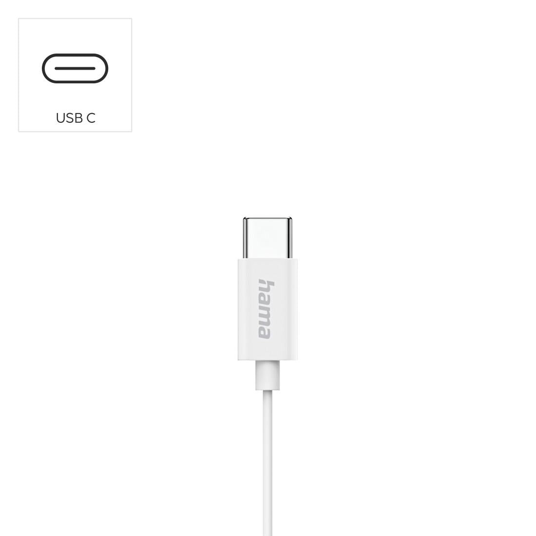 HAMA Слушалки "Season II" USB-C, накрайници, микрофон, защита от прегъване на кабел, бял