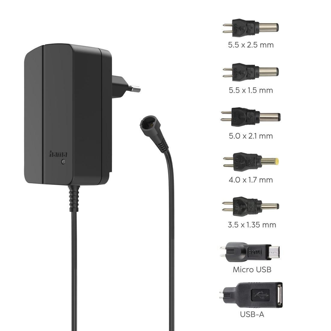 HAMA Универсално захранване, регулируемо, 1500mA, 18W, max. 12V, 7 адаптера