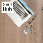USB-C Hub, 5-Port, 2 x USB-A, 1 x USB-C, 1 x HDMI, 1 x LAN, Grey
