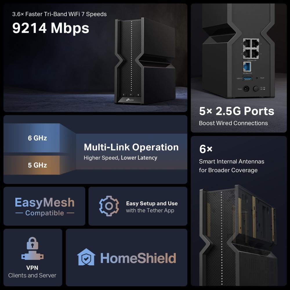 Безжичен рутер TP-Link Archer BE550 Tri-Band Wi-Fi 7
