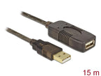Delock Extension Cable, USB-A Female - USB-A Male, USB 2.0, 15 m, Black