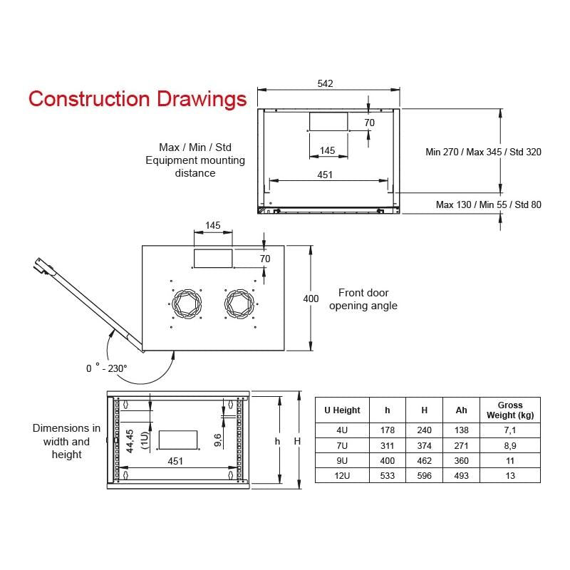 LANDE Комуникационен шкаф STB Security Box, 540x400mm, 9U , 19"