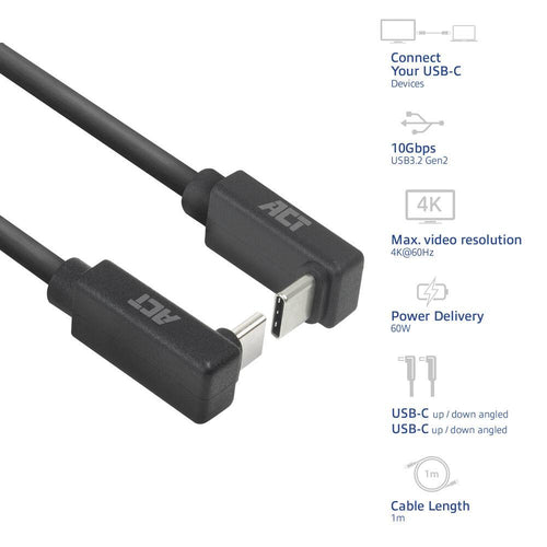 ACT Cable USB-C 10Gbps, 60W, 0.5m, 90° up/down angled connectors