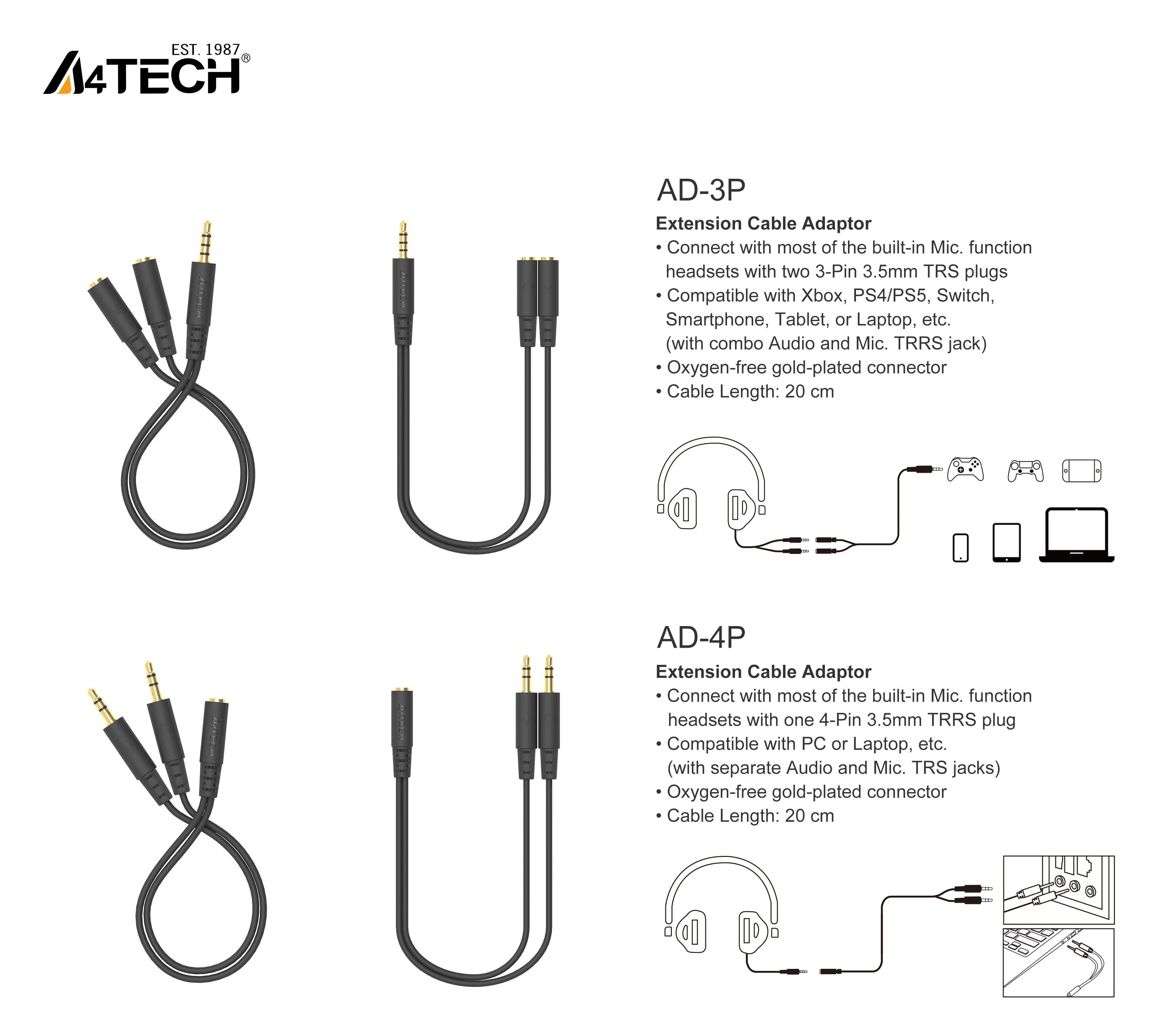 А4Tech Адаптер 3.5 mm жак женско - 2 x 3.5 mm жак мъжко